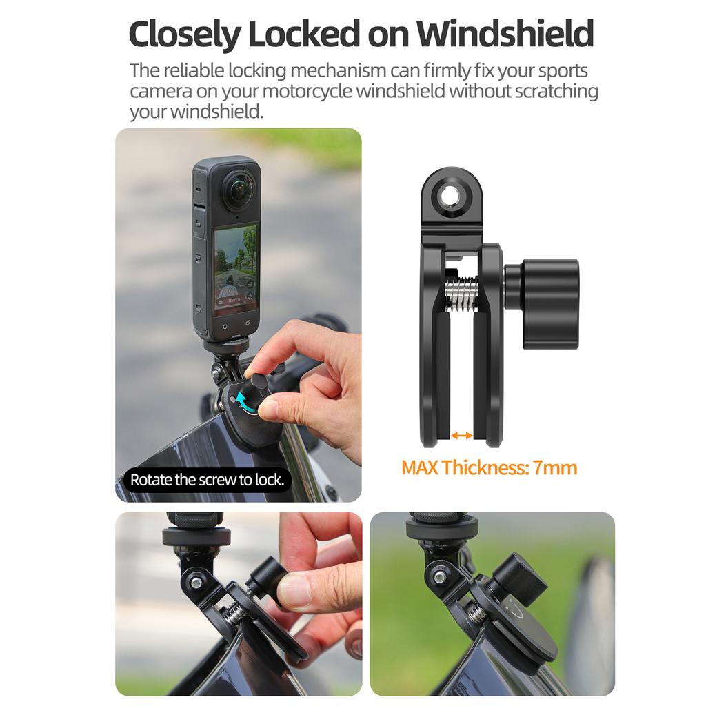 CNC Aluminum Alloy Motorcycle Windshield Mount Bracket For Gopro/Insta360 GO/Pocket Mobile Phones Action Camera Mount Clamp