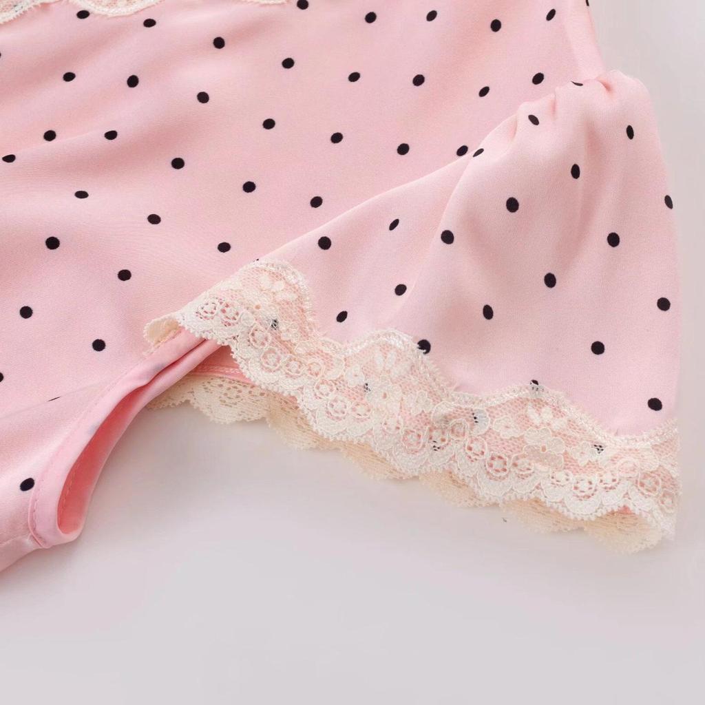 Spring 2026 Polka Dot Puff Sleeve French Lace Dress - Vacation Style