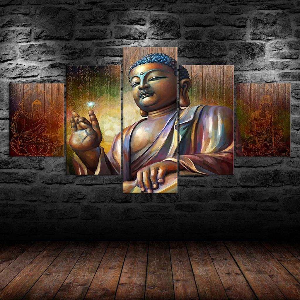 Buddha Mindfulness Meditation 5 Piece Five Panel Wall Canvas Print Modern Art Poster Picture Home Decor Gift For Him Her