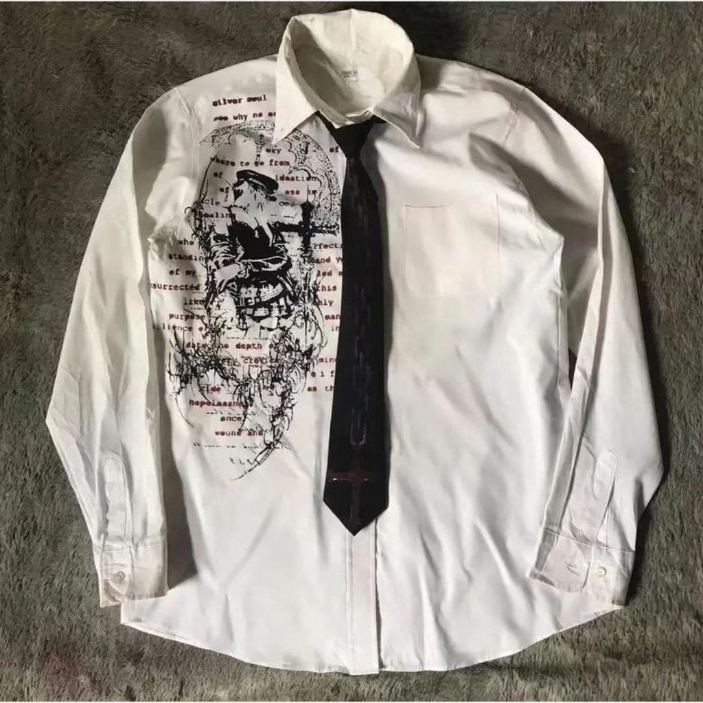 STREETRICH Y2K White Shirt Retro T Shirt Harajuku Men and Women Skull Holy Writ Ley2k Tops Grunge Tops