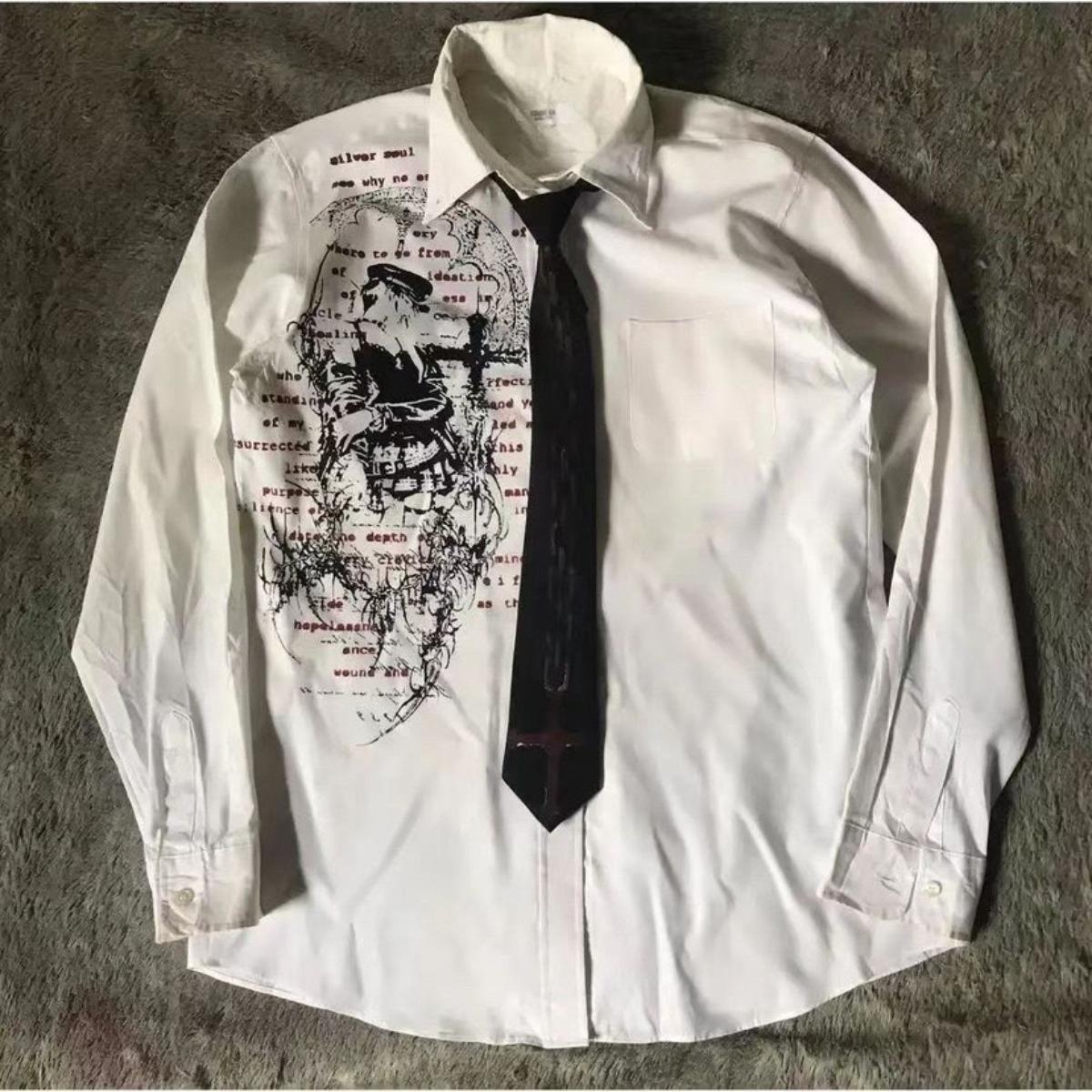 STREETRICH Y2K White Shirt Retro T Shirt Harajuku Men and Women Skull Holy Writ Ley2k Tops Grunge Tops S