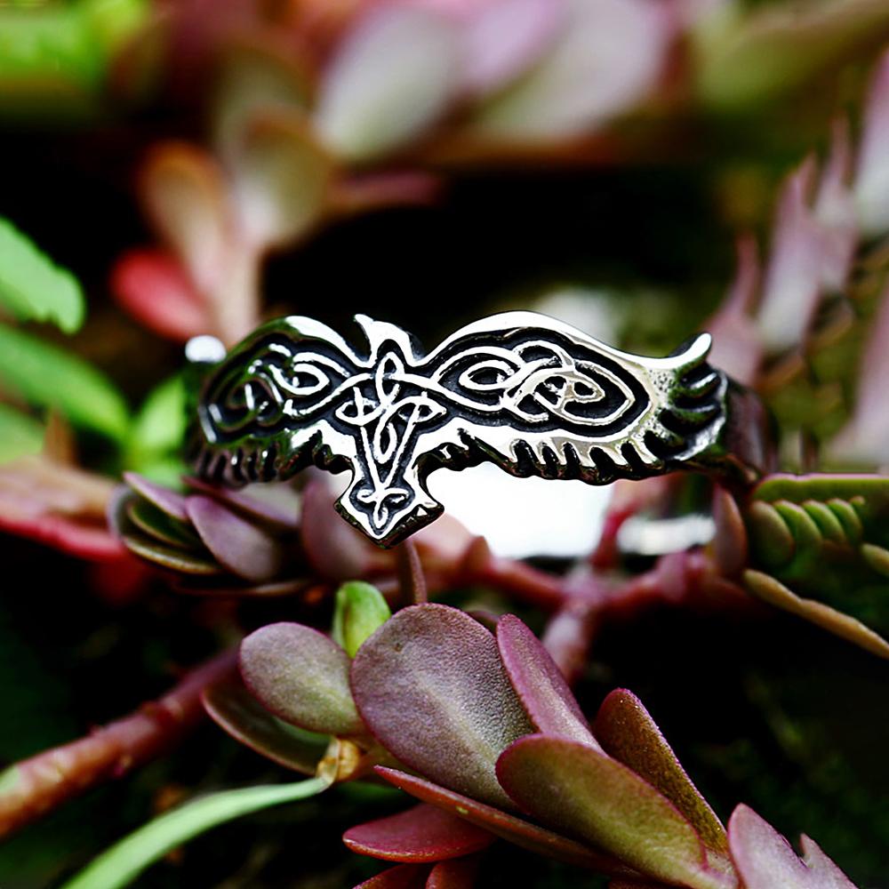 Vintage Nordic Viking Crow Ring Stainless Steel Celtic Knot Jewelry for Men Women Punk Fashion Amulet Gift