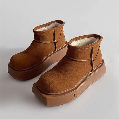 Botas de nieve peludas de invierno para mujer, botines de plataforma gruesa antideslizantes de gamuza sintética con forro de piel, botas cortas cálidas y cómodas para caminar para mujer