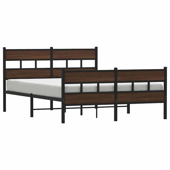 VidaXL Metal Bed Frames Without Mattress Brown Oak 160x200 Cm, Double Bed, Bedroom Furniture, Guest Bed, 3308477