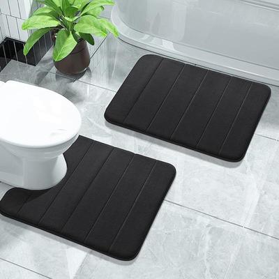Minimalist Striped Coral Fleece Non-Slip Bathroom Mat Set - Absorbent & Stain-Resistant