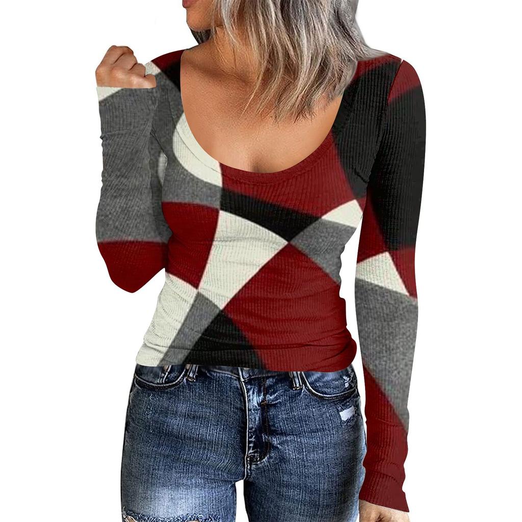 Women's Autumn And Winter Slim Bottom T-shirt Fashion Casual Solid Color U Neck Pullover Long Sleeve Top