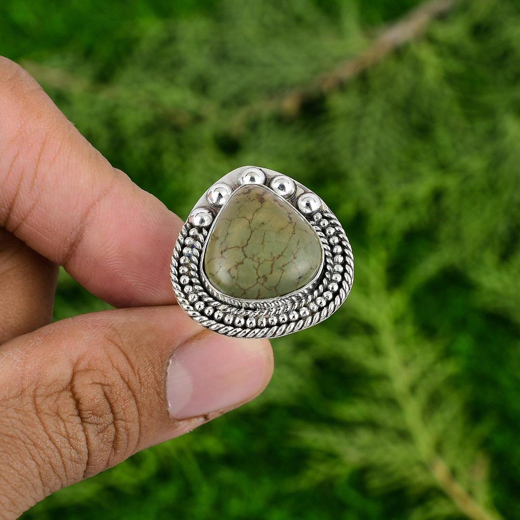 Tibetan Turquoise Gemstone 925 Sterling Silver Wedding Birthday Solitaire Ring