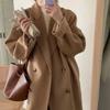 Elegant Woolen Trench Coats Winter Women Vintage Windbreakers Jackets Mid-Length Loose Turn-Down Collar  Cardigans