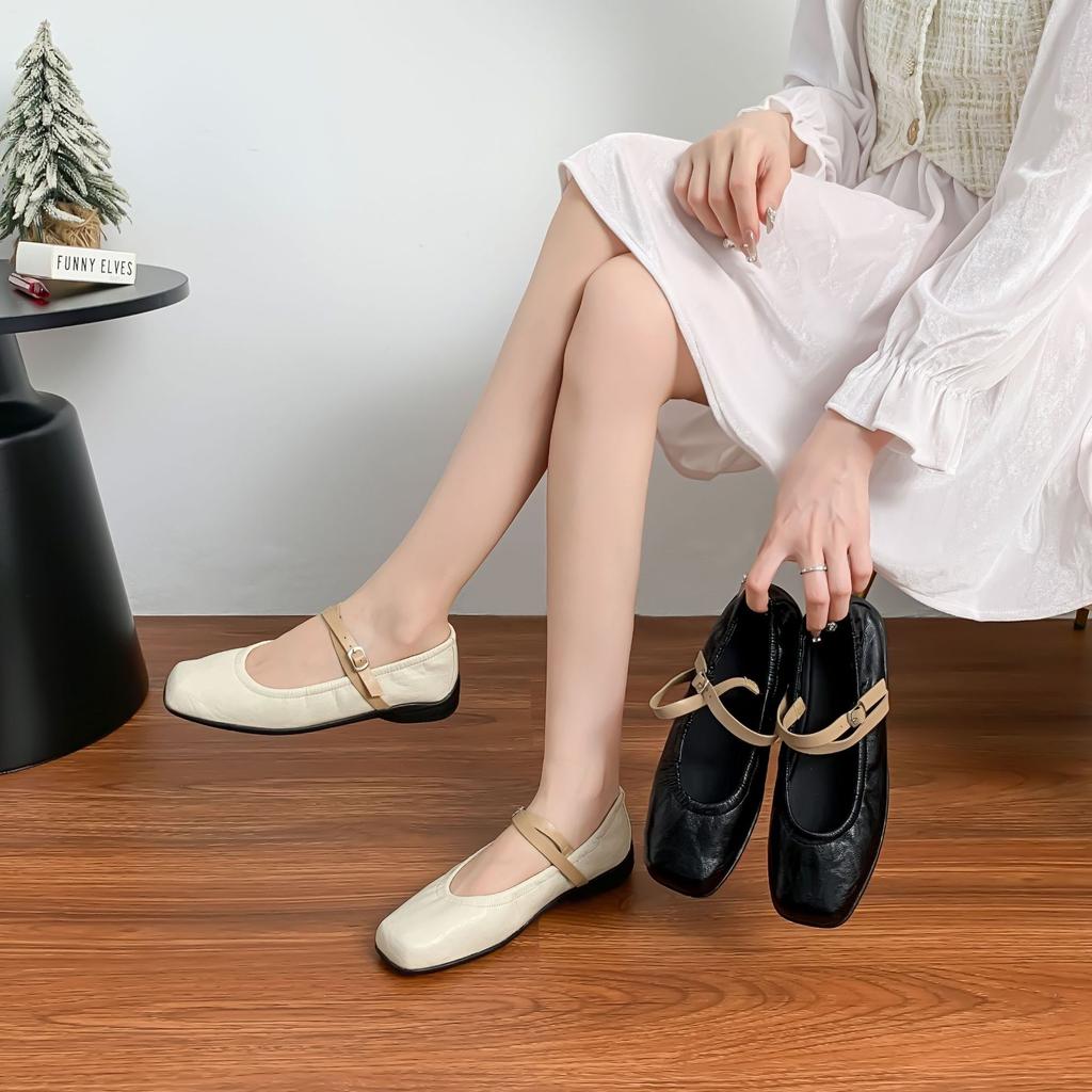 Autumn new platform single shoes women's comfortable soft-soled Mary Jane shoes women's cross strap square head thick heel shoes women's Korean versio