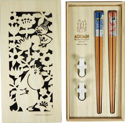 Moomin Chopsticks (23cm) with Hattifattener Chopstick Rest, Pair, Gift Set, Wooden Box, Moomin Goods, Made In Japan, Mm8500-842h