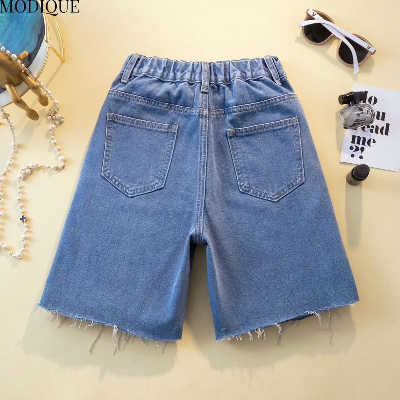 MODIQUE 2025 Nou Mărimi Mari Casual de Vară pentru Femei cu Talie Înaltă Drepți Scurți din Denim Albastru Dama Largi de Bază Pantaloni Cinci Sferturi