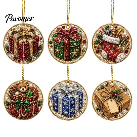 Acrylic Santa Hanging Ornaments 6 Pcs Christmas Pearl Art Ornaments, 2D Flat Holiday Tree Pendant, Effect Decoration for Home Wall Door Window