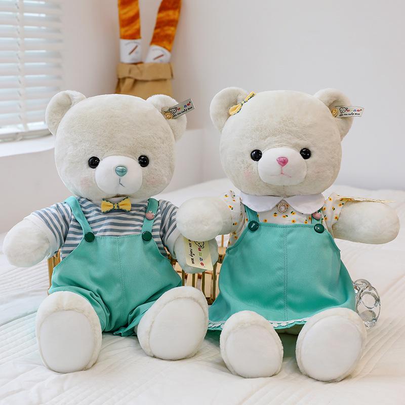 Cartoon Fresh Couple Bear Plush Toy Bed Press Doll Qixi Gift Suspenders Confession Bear Doll