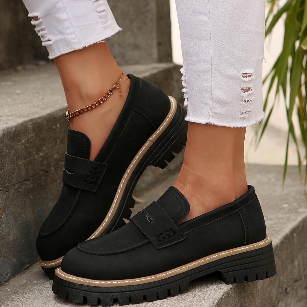 New Spring And Autumn Le Large Casual Sandblasted British Style Women'S Shoes With Thick Heels And Retro Single Shoes