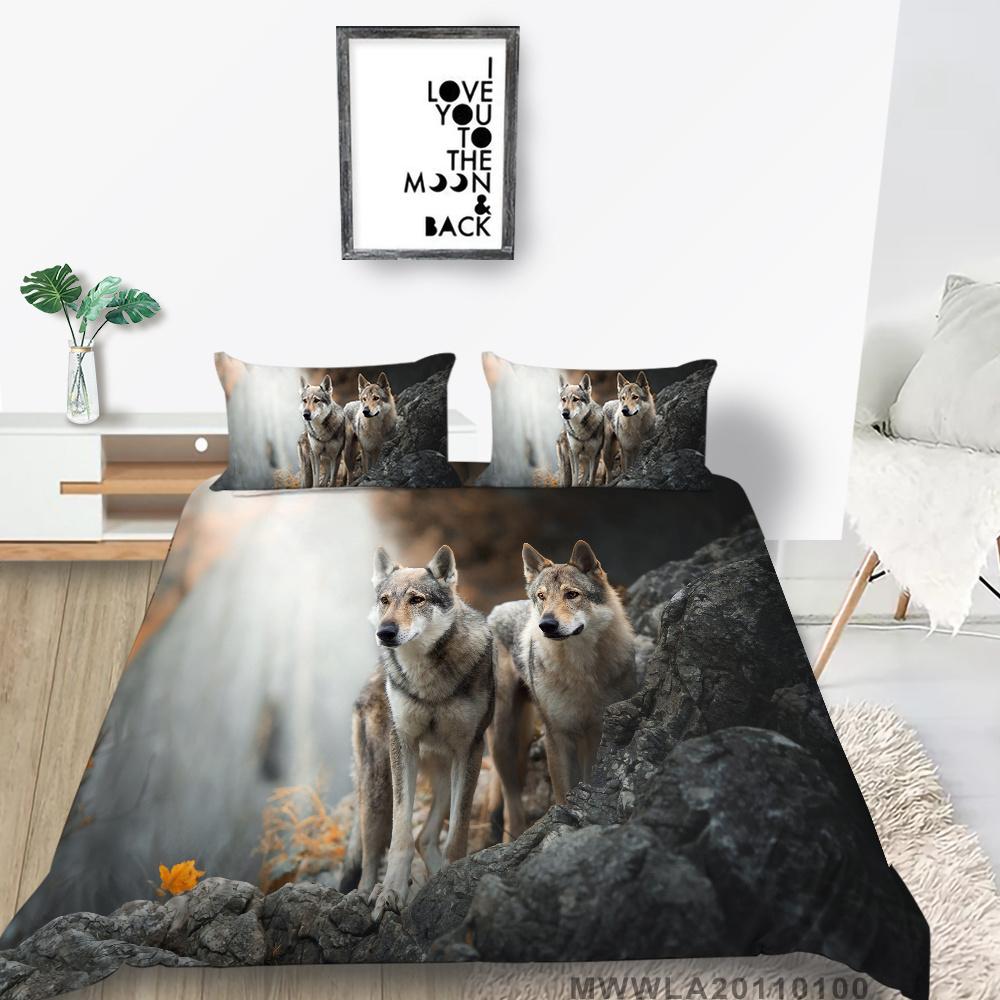 2023 New Style Duvet Cover Set Wolf Printing Bed Set Luxury Cool Bedding Set Cover Girl Bedding Set Polyester Single Size Bed Cover