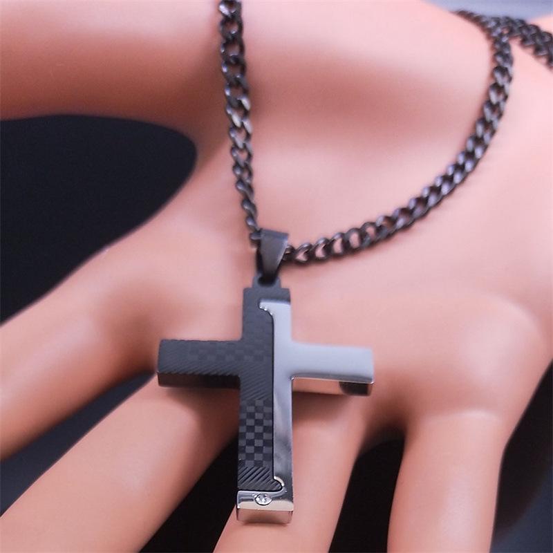 316L Stainless Steel Splice Cross Pendant Chain Necklace For Men Zircon Religion Protect Accessories