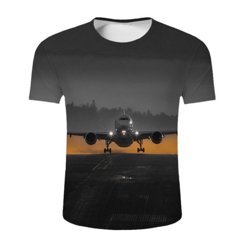 T-Shirts Funny Aircraft Runways 3D Print Summer T Shirt Fashion Kids Casual Boys Girls O-Neck Tshirt Children Tees Tops Clothing