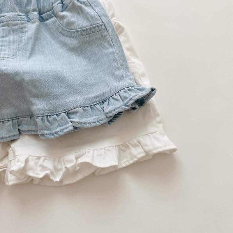 Girls' Denim Ruffle Edge Summer Shorts 2024 Kids' Clothing 