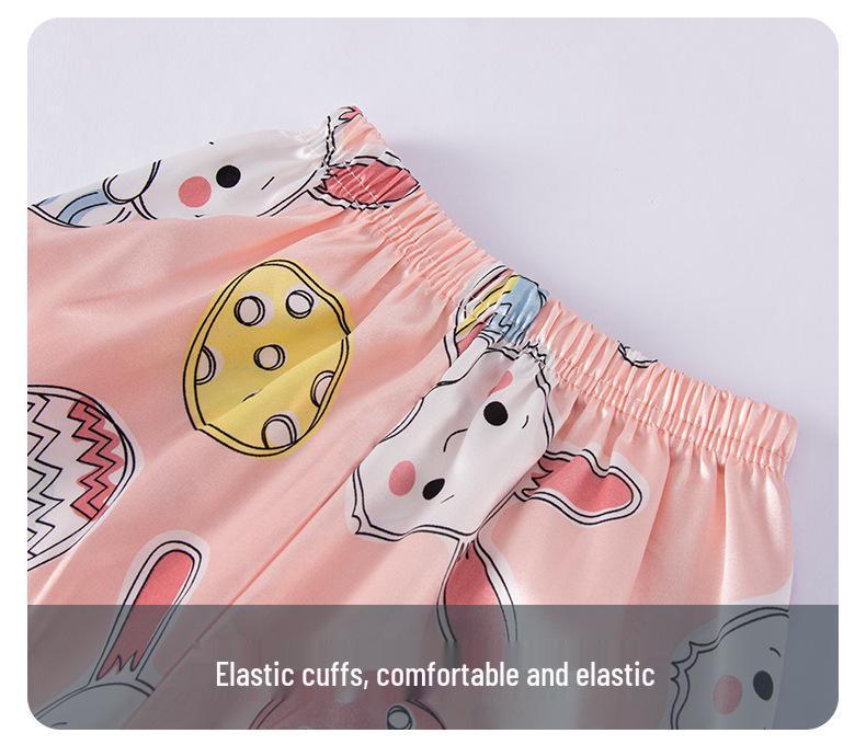 Kids' Cartoon Ice Silk Short Sleeve Pajama Set for Spring and Summer