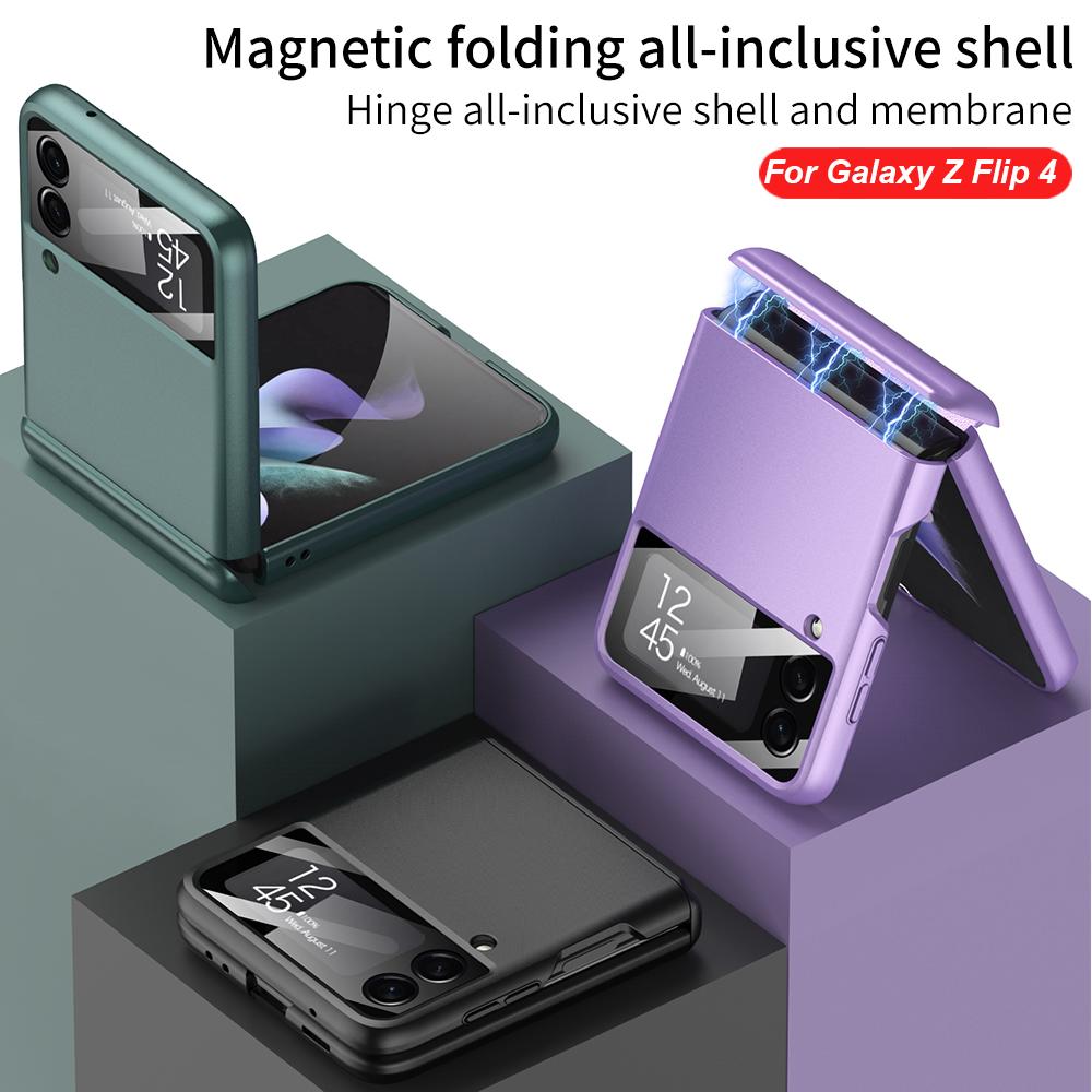Magnetic Hinge Shockproof Matte Case For Samsung Galaxy Z Flip 4 5g Full Body Hard Armor Cover For Samsung Z Flip4 Magnetic Case