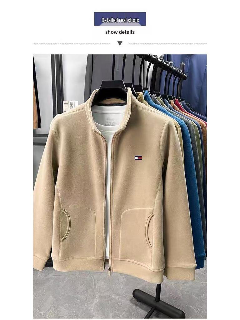 Tommy Herren Hochwertige beidseitige Fleecejacke mit Stehkragen, Warmer lässiger Winter-Hoodie mit Plus-Samt.