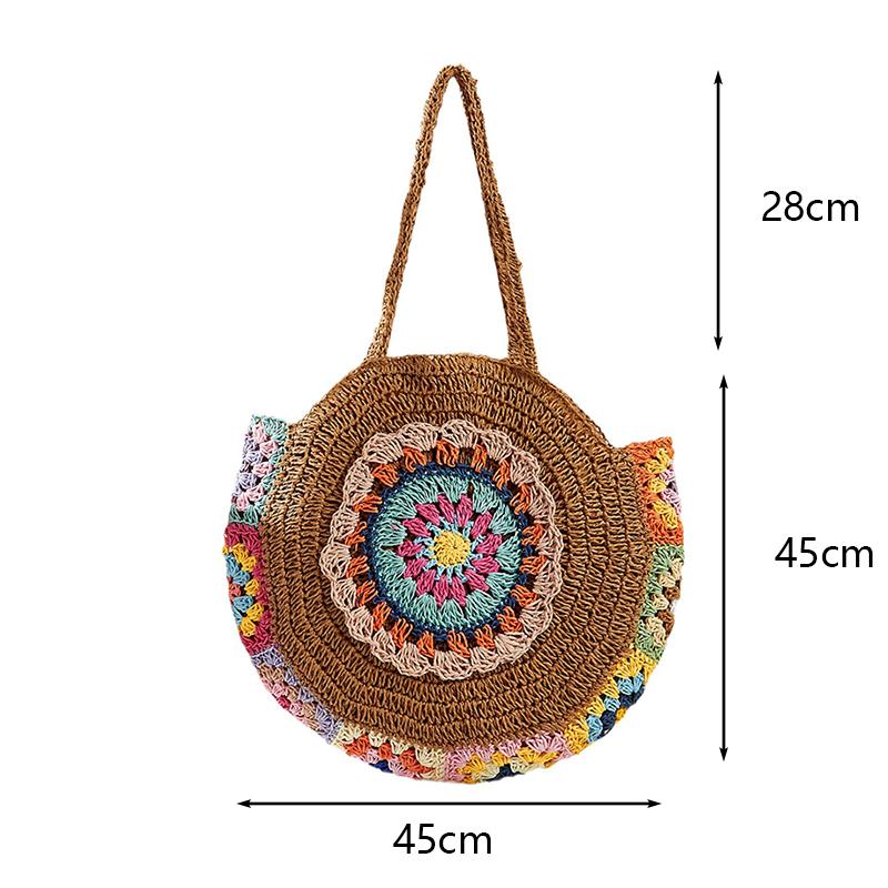 Yogodlns Sommer handgemachte gewebte Strand Unterarmtaschen Damen große Kapazität Einkaufstasche Ethno-Stil runde Strohweberei Mode Umhängetaschen