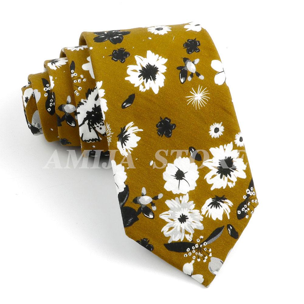 New Cotton Floral Tie For Men Women Soft Gentle Elegant Flower Necktie White Blue Yellow Narrow Skinny Wedding Party Accessories