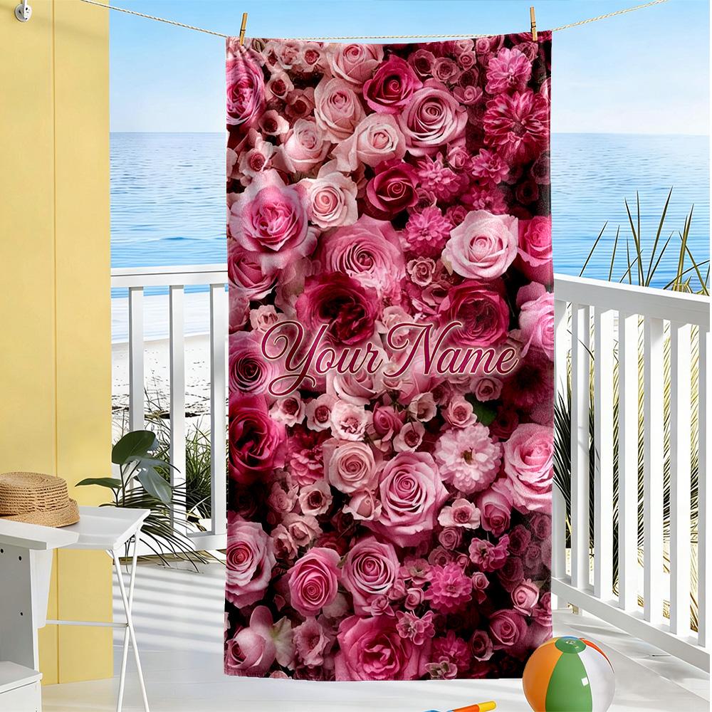Rose Customized Name Beach Towel Super Soft & Absorbent Suitable for Sports Travel Swimming Yoga Bathroom Beach And Pool