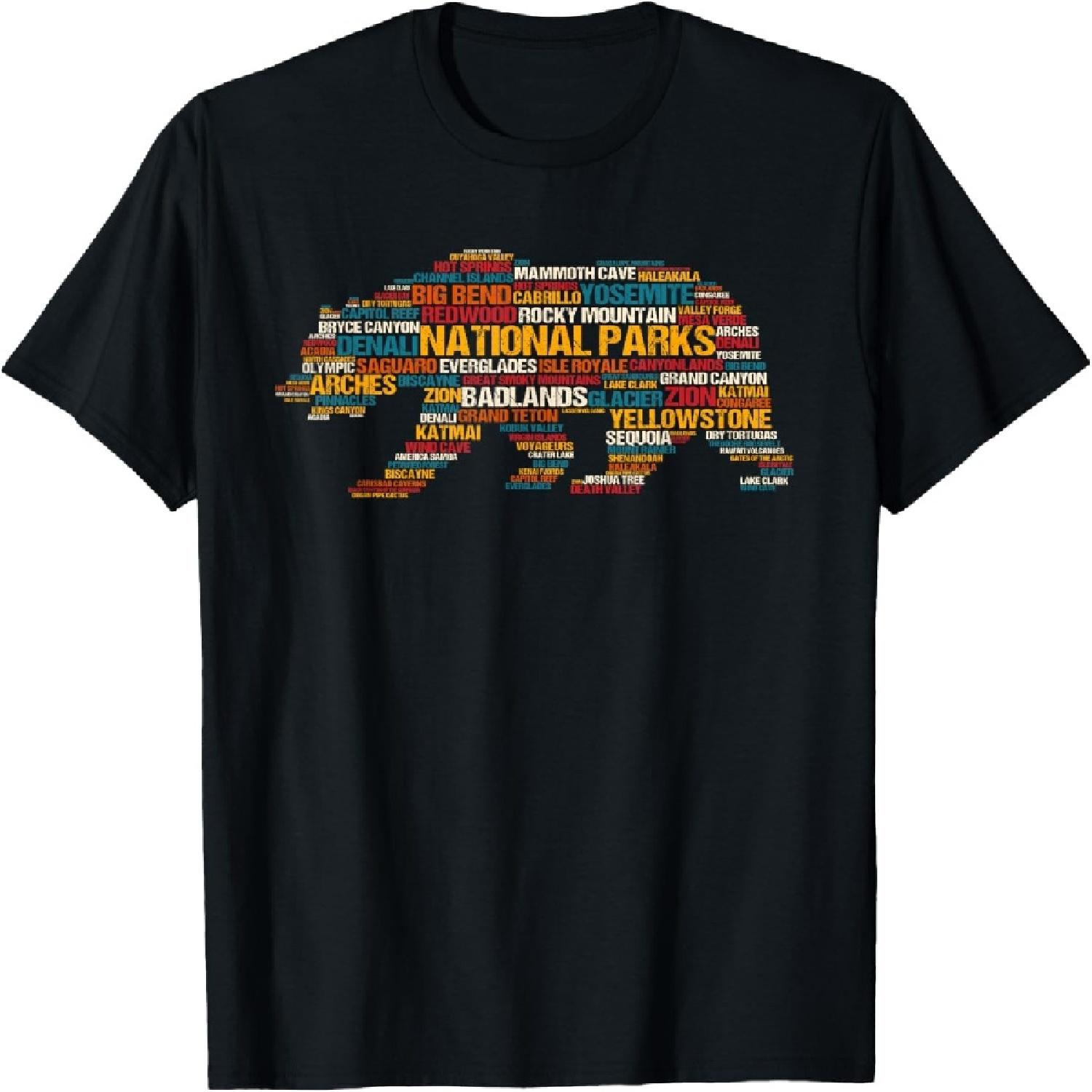 

National Parks USA List Word Cloud Bear Camping & Hiking T-Shirt XXXXXL різнокольоровий