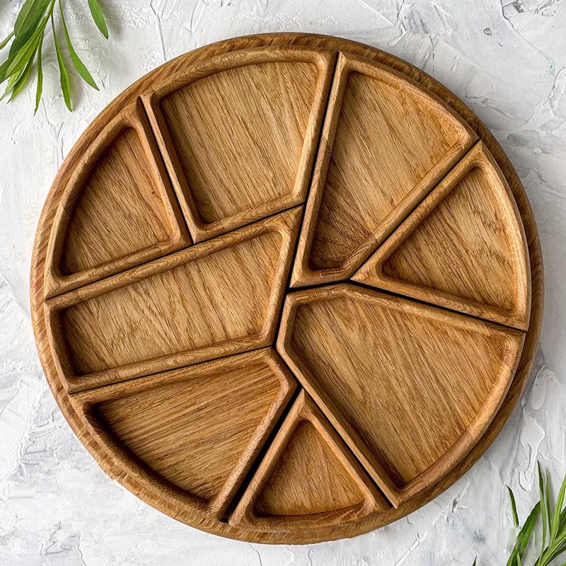 Wooden Fruit Treats Nuts Snacks Detachable 8-Petal Split Tray Pizza Bread Wooden Plate