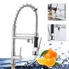 Silver Chrome Polished Deck Mounted Flexible Kitchen Faucets Silver Spring Style Spray Mixers Tap Hot And Cold Kitchen Faucet Pull Out Mixer Tap