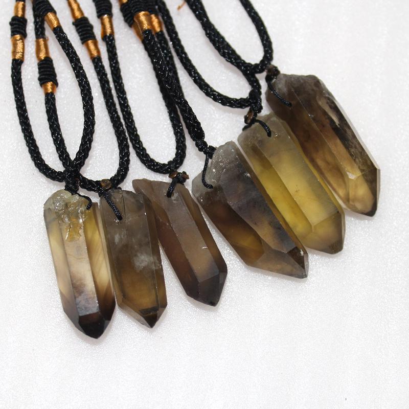 Natürlicher Rauchsteinsäulen-Labradorit-Braunquarz-Anhänger, handgefertigter Schmuck