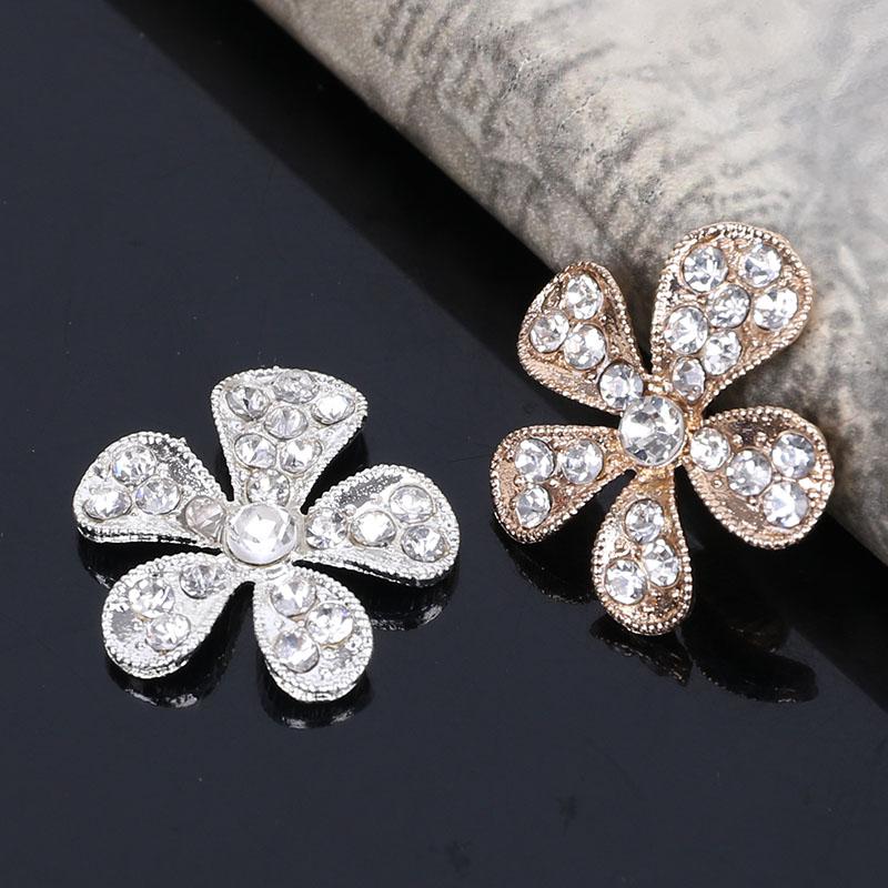 Engood 100Pcs Flower Rhinestone Buttons Vintage Sewing Trim & Embellishments Craft Buckle for Wedding Decoration DIY Hair