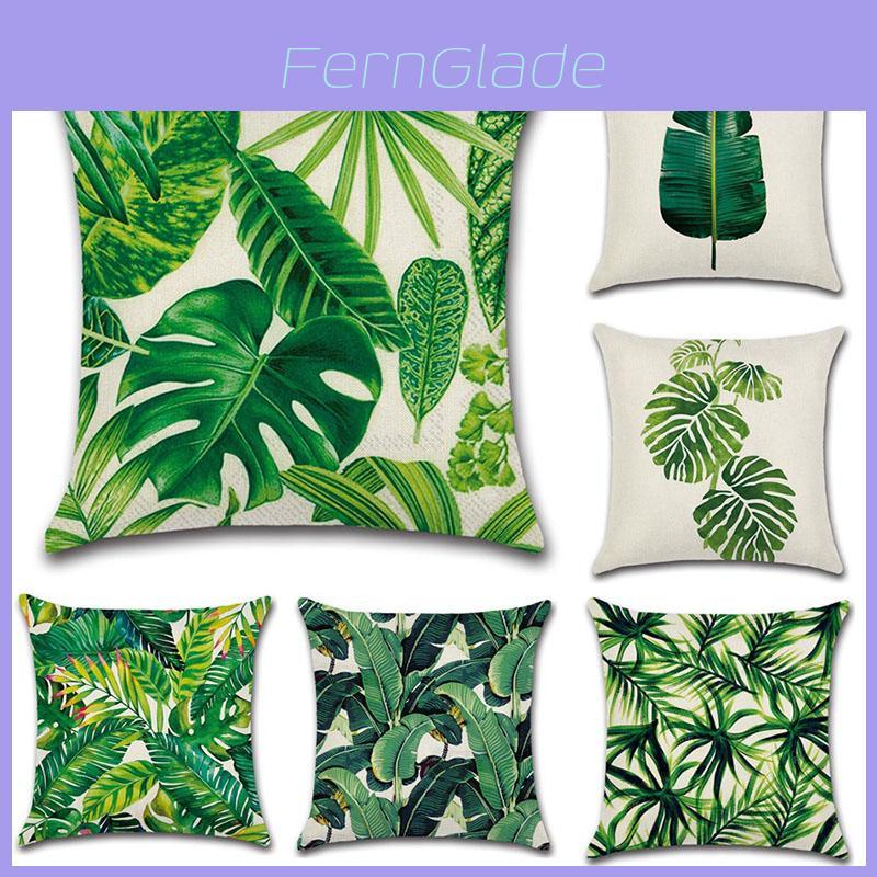 Luxurious 18'' Green Tropical Plant Pillow Case Cotton Sofa Cushion Cover Decorative