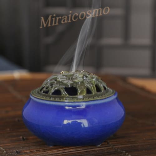 Miraicosmo Incense Burner and Holder Set, Ceramic with a Calming Color (Navy)