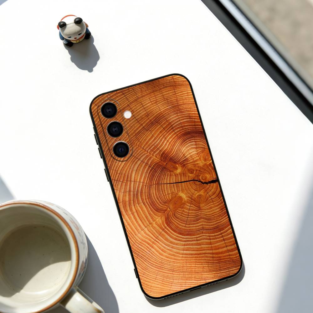 Natural Wood Phone Case Black Silicone Soft For Samsung Galaxy A73,A72,A71,A70,A53,A52,A51