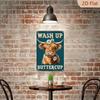 Wash Up Buttercup Cow | English | Vintage Rustic | Iron | Metal Tin Sign | Farm Bathroom Wall Decor