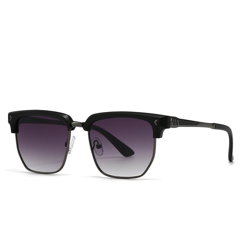 New Classic Half Frame Sunglasses Men Women Retro Rivet Small Sun Glasses Male Popular Black Travelling Shades