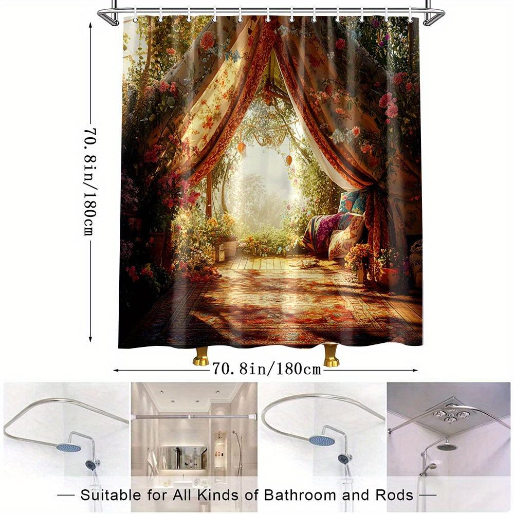 1pc Enchanting Floral Shower Curtain for Bathroom Decor - Elegant Polyester Fabric with Vibrant Forest Floral Design,