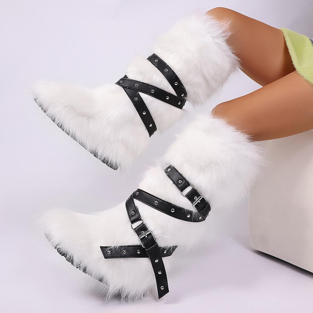 IPPEUM Winter Fur Boots 2025 Knee High Boots For Women Shoes Pink Red Purple y2k Snow Boots