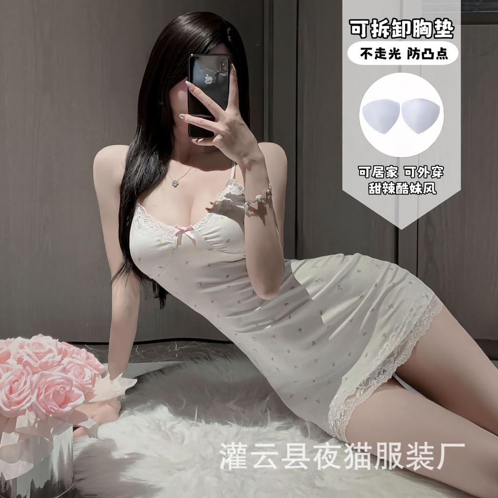 Night cat lingerie pure desire white lace female suspender floral sexy tight hip wrap lace with chest pad