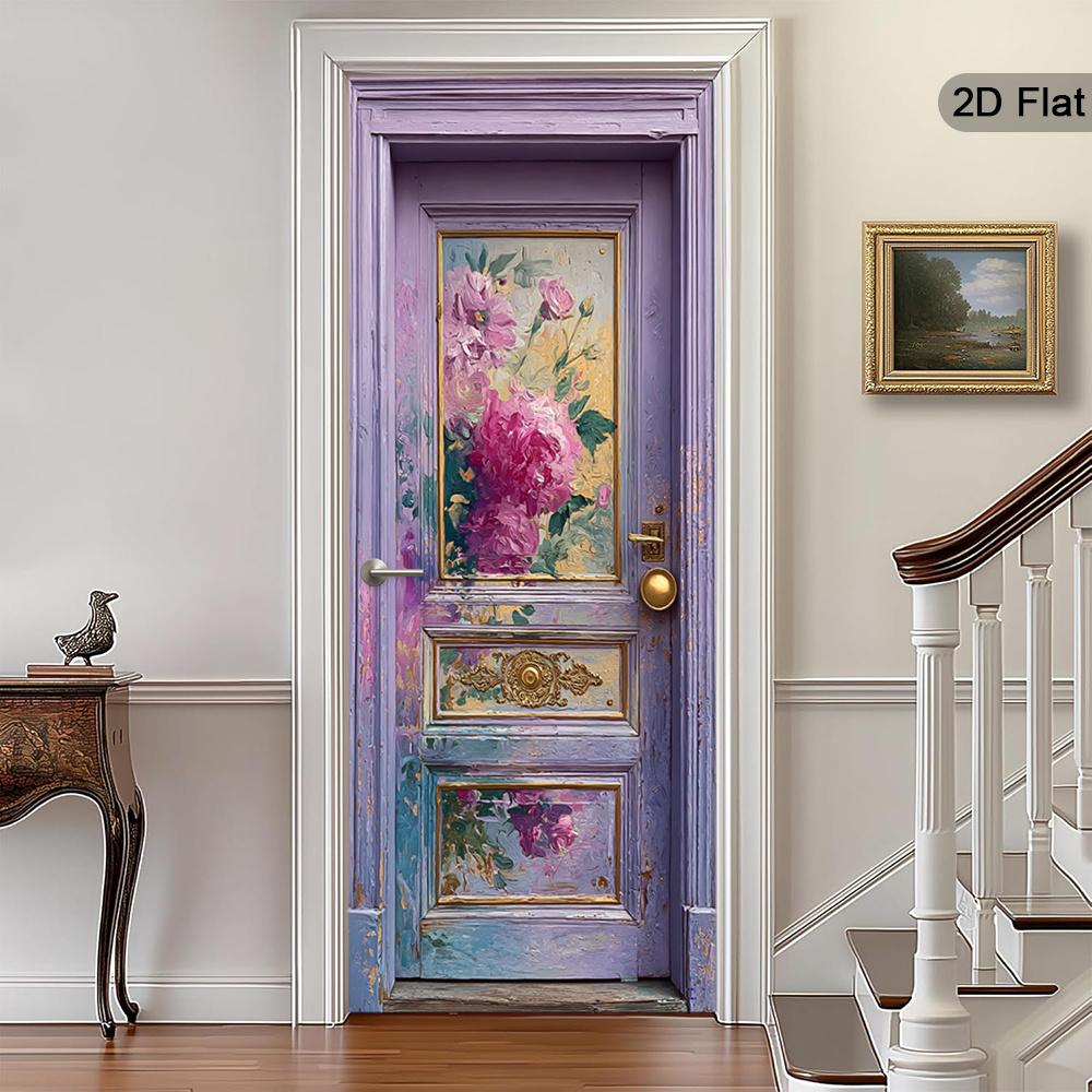 37Style Floral Door Stickers Removable Vinilos Para Puertas Adhesive Wallpaper Art Murals for Doors Bibliotheque Modern Home Decor