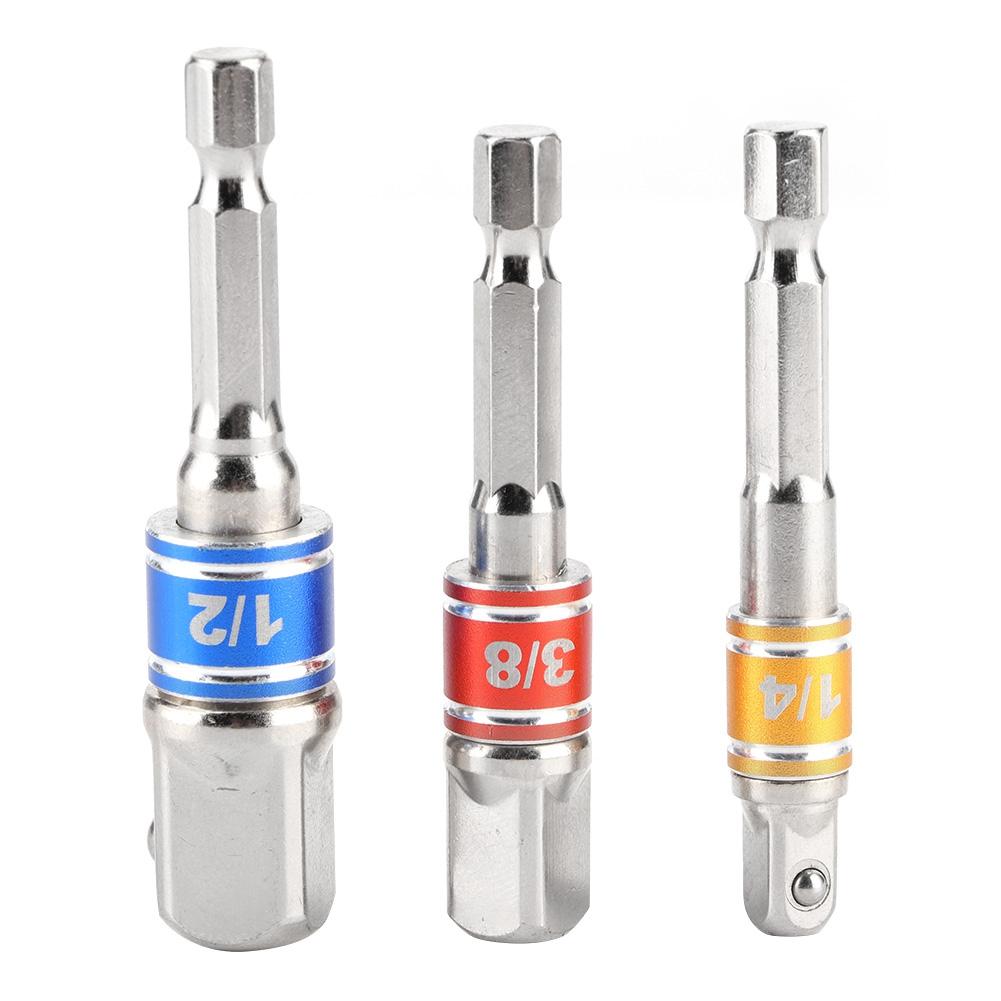 3Pcs/Set Hex Drill Bit Socket Adapter Drive Electric Impact Driver 1/4in 3/8in 1/2in Drill Bit Driver Socket Shank Adapter