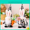 Adorable Black And White Checkered Bunny Ears Plush Doll Holding Carrot For Easter Decor