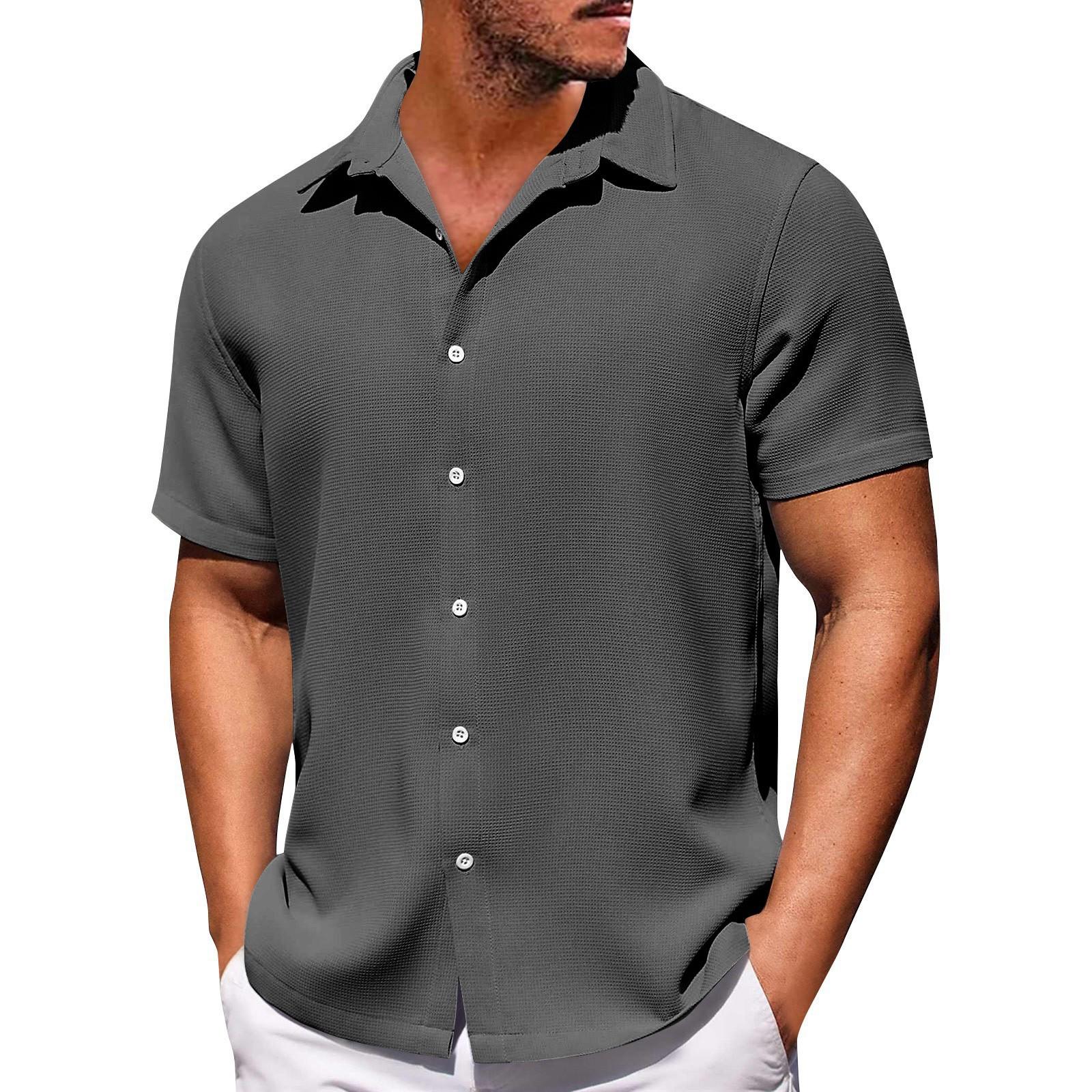 

Мужские однотонные рубашки с короткими рукавами на пуговицах. Мужские повседневные модные рубашки с короткими рукавами. XXXXXXXXL серый