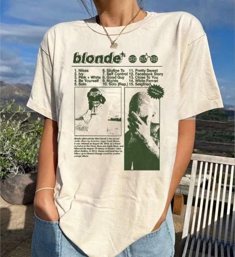 Frank Ocean Repint Tribute T-Shirt Blond Album Inspired Vintage Graphic Tee Unisex T-Shirt L
