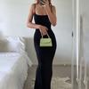 Women Sling Dress Sleeveless Square Collar Slim Fit Floor Length Dress Solid Color Office Party Wedding Sexy Dress
