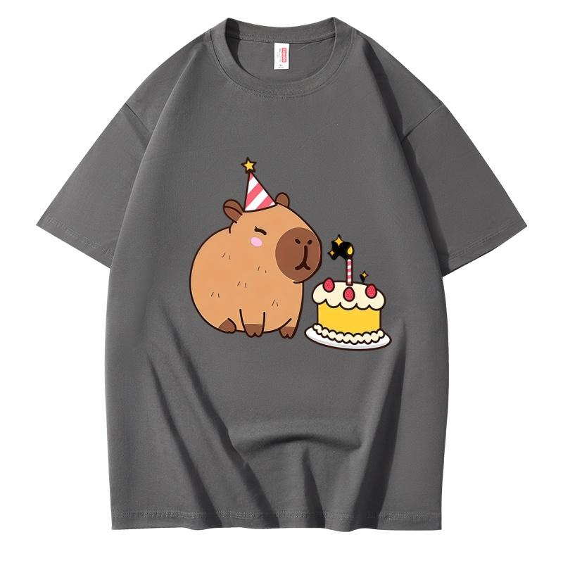 

Unisexs Cute Capybara Birthday Graphic T Shirt Casual Short Sleeve Crew Neck Tee S
