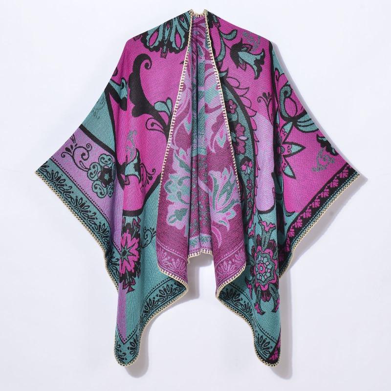 

Осень и зима новые продукты женский ретро с разрезом жаккардовый шаль с разрезом уличные свидания верхняя накидка 130x150cm