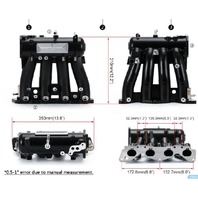 Vysoce výkonný sací potrubí Černá Stříbrná Vhodné Pro Honda Civic Řada D del Sol CRX 88-00 Díly motoru